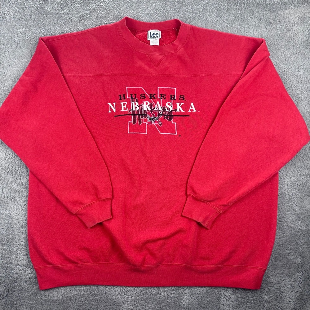 Lee Sport Sweatshirt Mens XXL Red Nebraska Huskers Embroidered Vintage Crewneck‎